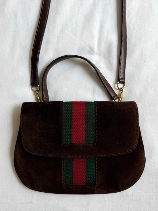 Gucci Handbags - Vintage 1970s Gucci Rare Brown Suede Web Stripe Bag Quiet Luxury Crossbody